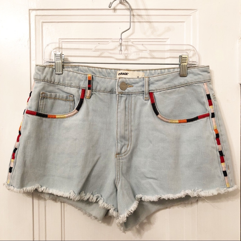GARAGE festival denim cut off shorts w/ rainbow embroidery size 30 US size 12